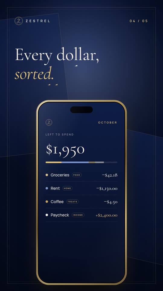 Ad frame: Zestrel sorts every dollar, $1,950 left to spend